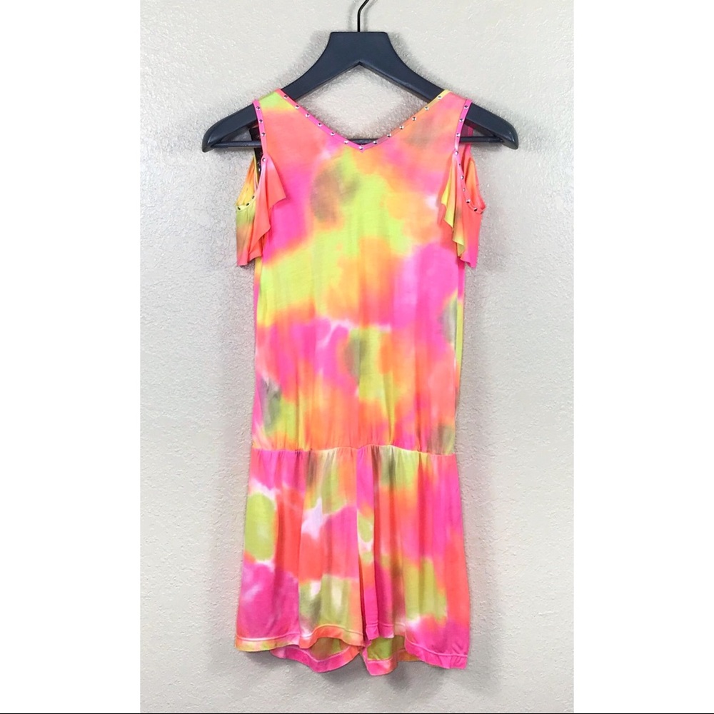 Flowers by Zoe Cold Shoulder Tie Dye Romper Size XL Girl NWT